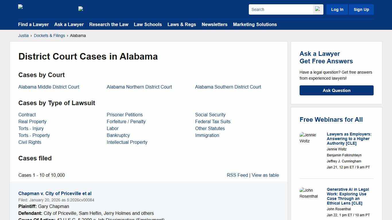 Cases, Dockets and Filings in Alabama | Justia Dockets & Filings